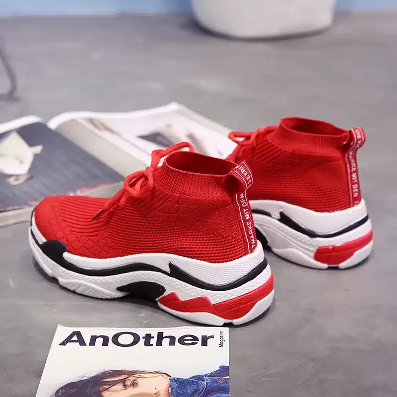 ADBOOV 2018 High Top Fashion Sneakers Women Breathable Knit Upper Platform Shoes Tenis Feminino Casual Shoes Women Black/Red 13