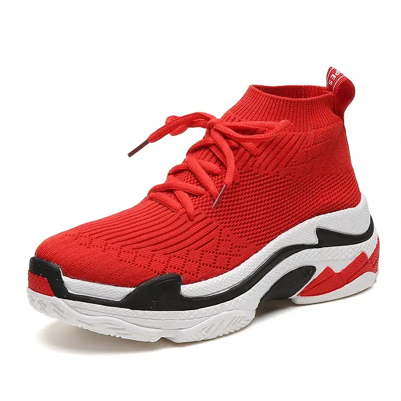 ADBOOV 2018 High Top Fashion Sneakers Women Breathable Knit Upper Platform Shoes Tenis Feminino Casual Shoes Women Black/Red 18