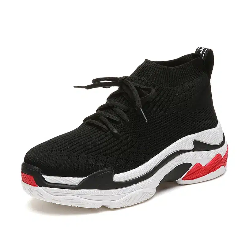 ADBOOV 2018 High Top Fashion Sneakers Women Breathable Knit Upper Platform Shoes Tenis Feminino Casual Shoes Women Black/Red 19