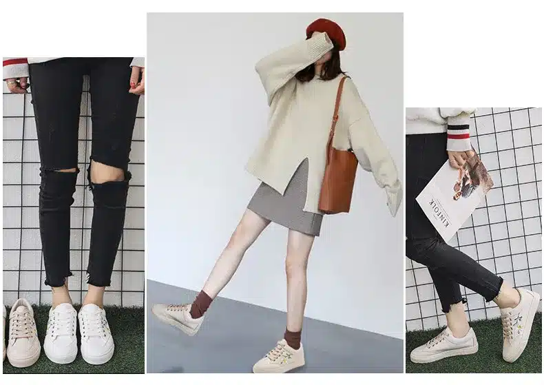 Women Shoes 2018 Spring Embroidery Flower Female Chic Casual Shoes Sneakers Leather Shoes White Beige Floral Vintage Style 35-40 12
