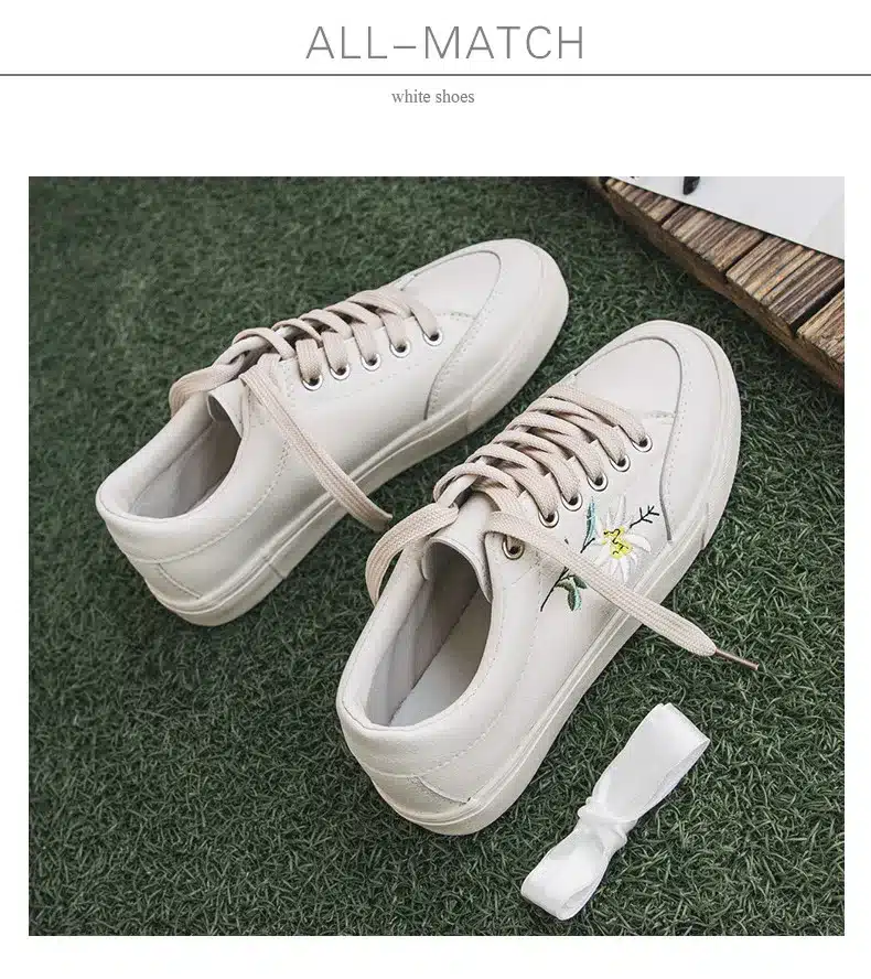 Women Shoes 2018 Spring Embroidery Flower Female Chic Casual Shoes Sneakers Leather Shoes White Beige Floral Vintage Style 35-40 13