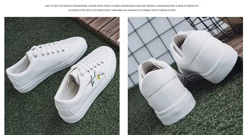 Women Shoes 2018 Spring Embroidery Flower Female Chic Casual Shoes Sneakers Leather Shoes White Beige Floral Vintage Style 35-40 27