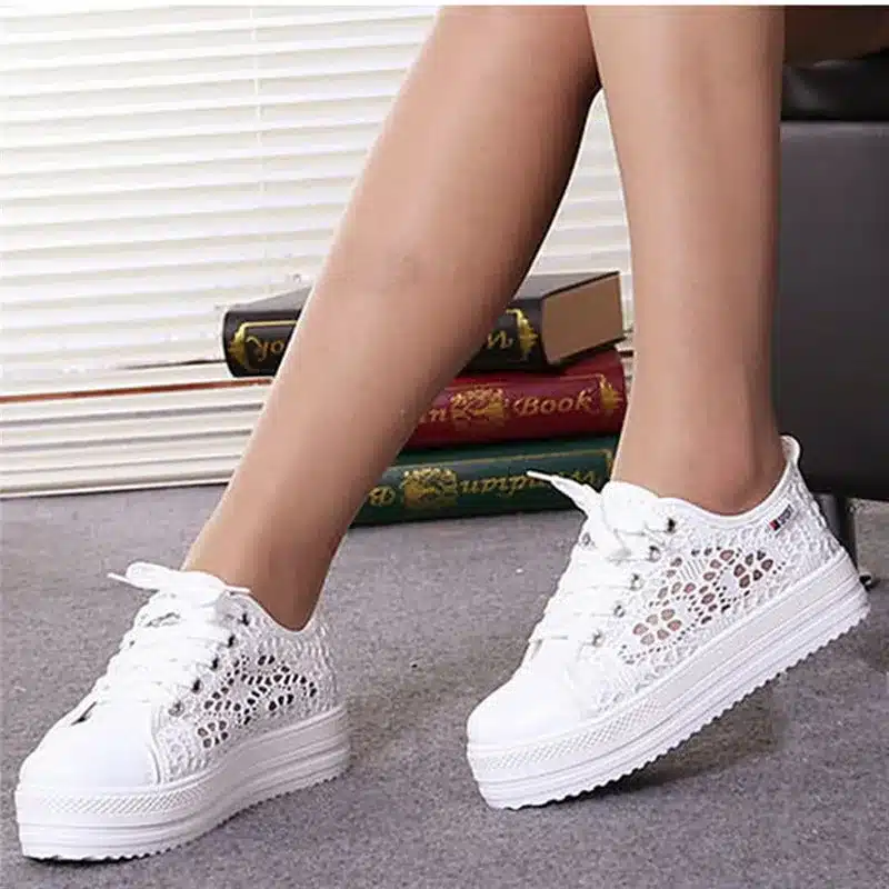 Women Shoes 2018 fashion summer casual Ladies Shoes cutouts lace canvas hollow breathable platform flat Shoes woman sneakers 14