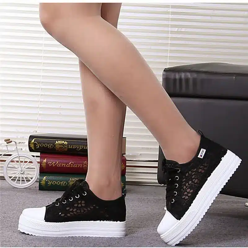 Women Shoes 2018 fashion summer casual Ladies Shoes cutouts lace canvas hollow breathable platform flat Shoes woman sneakers 16