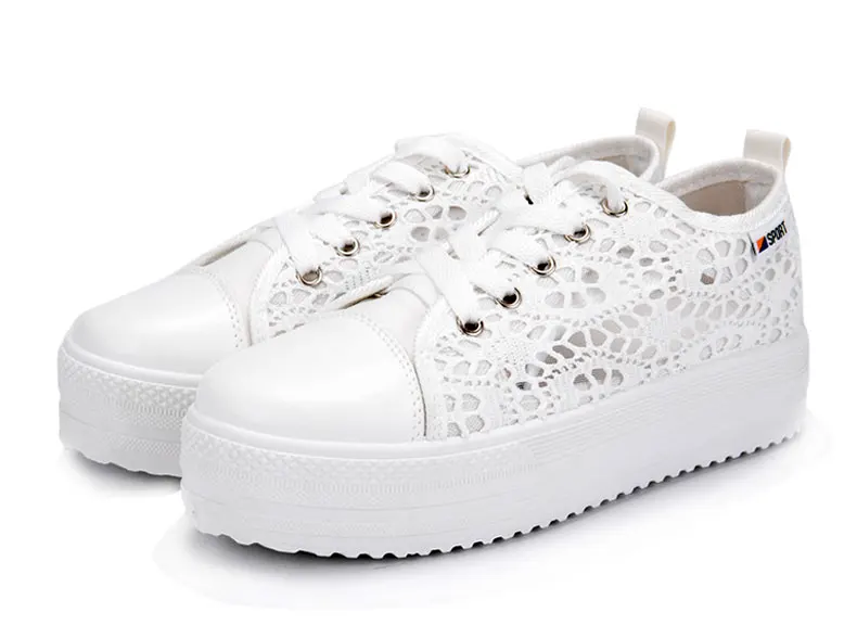 Women Shoes 2018 fashion summer casual Ladies Shoes cutouts lace canvas hollow breathable platform flat Shoes woman sneakers 19