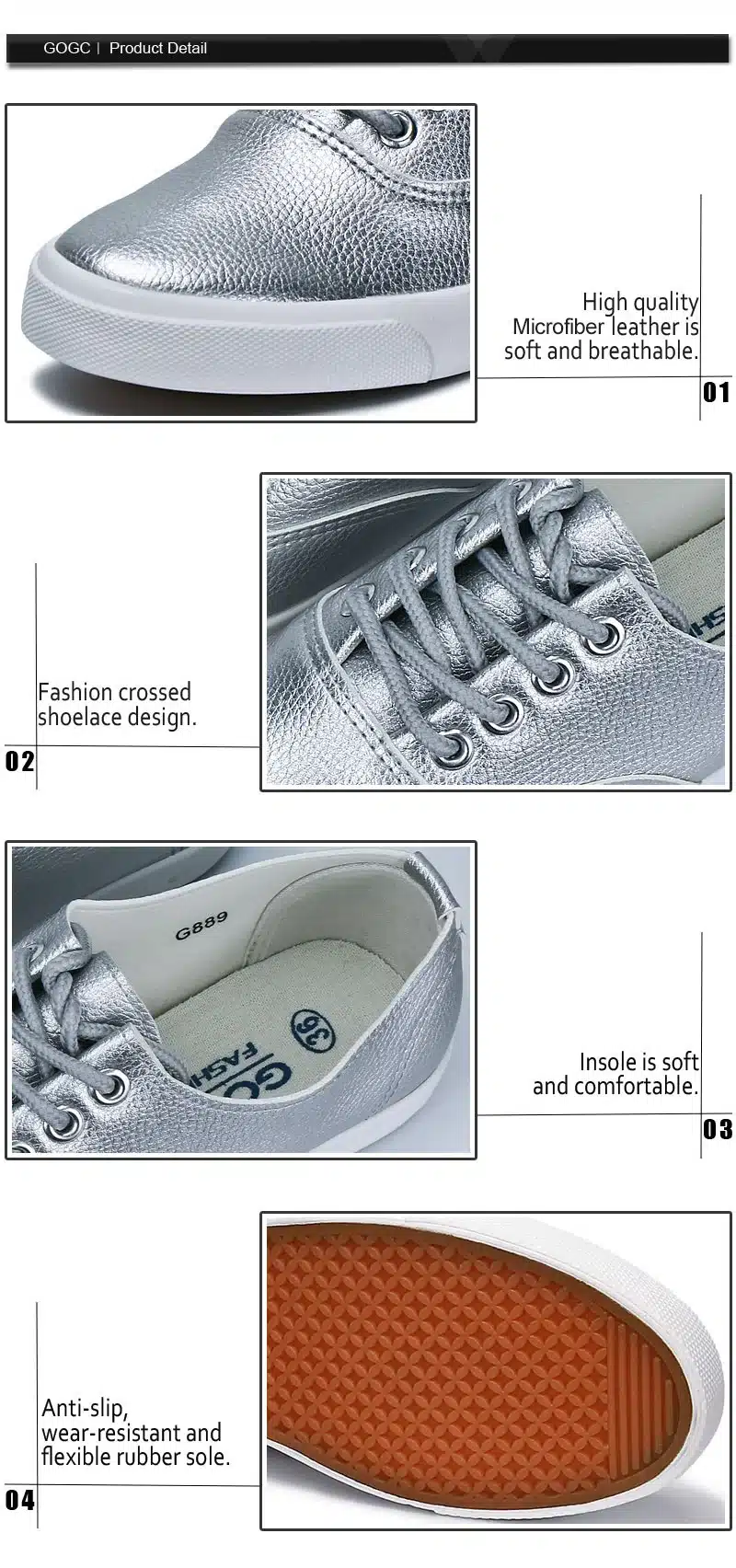 GOGC 2018 Flat Shoes Women Breathable Women Sneakers Footwear High Quality Silver Black White Women Flats Casual Shoes Slipony 15