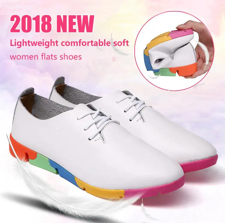 2018 new breathable genuine leather flats shoes woman sneakers tenis feminino nurse peas flats shoes plus size women shoes 14