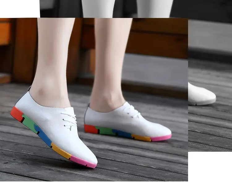 2018 new breathable genuine leather flats shoes woman sneakers tenis feminino nurse peas flats shoes plus size women shoes 27