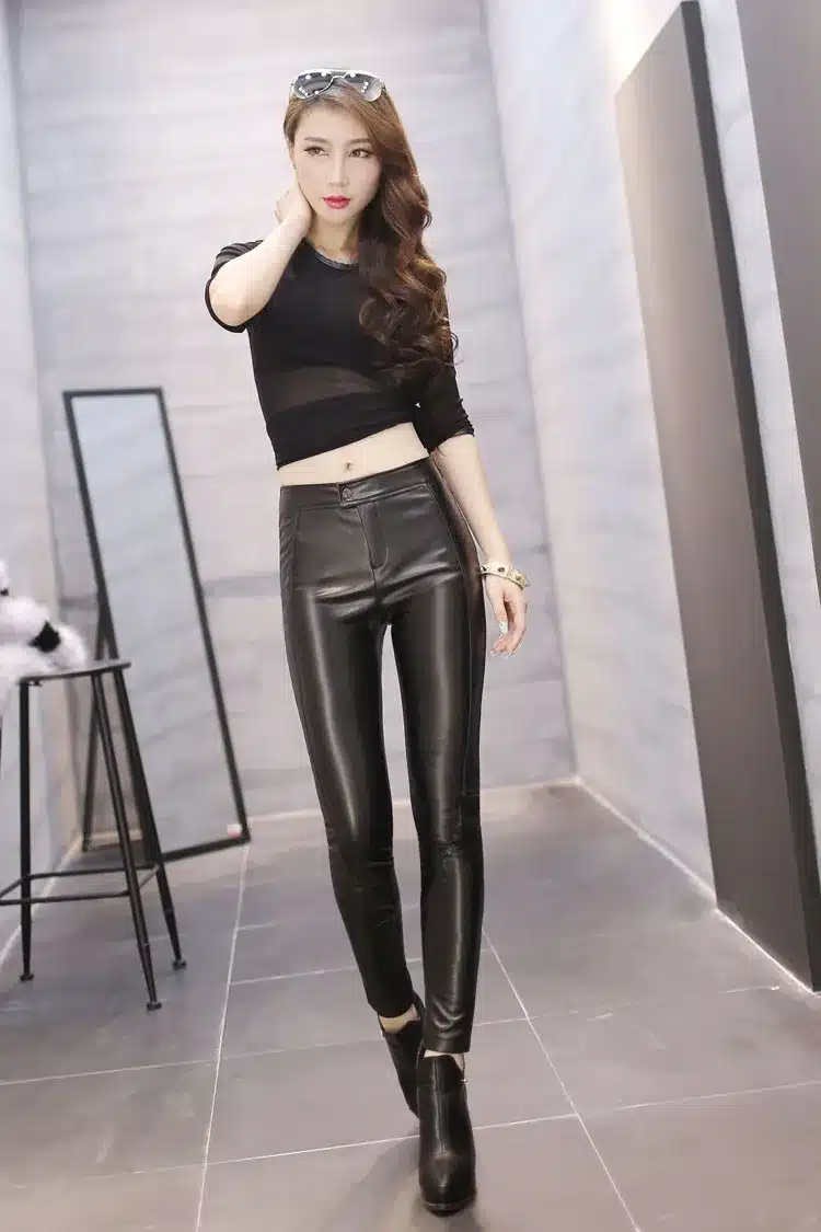 BLACK SEXY! Winter pants Woman Faux Leather Trousers With Velvet high waist Thicken Casual Legging Skinny Pencil Pants for work 12