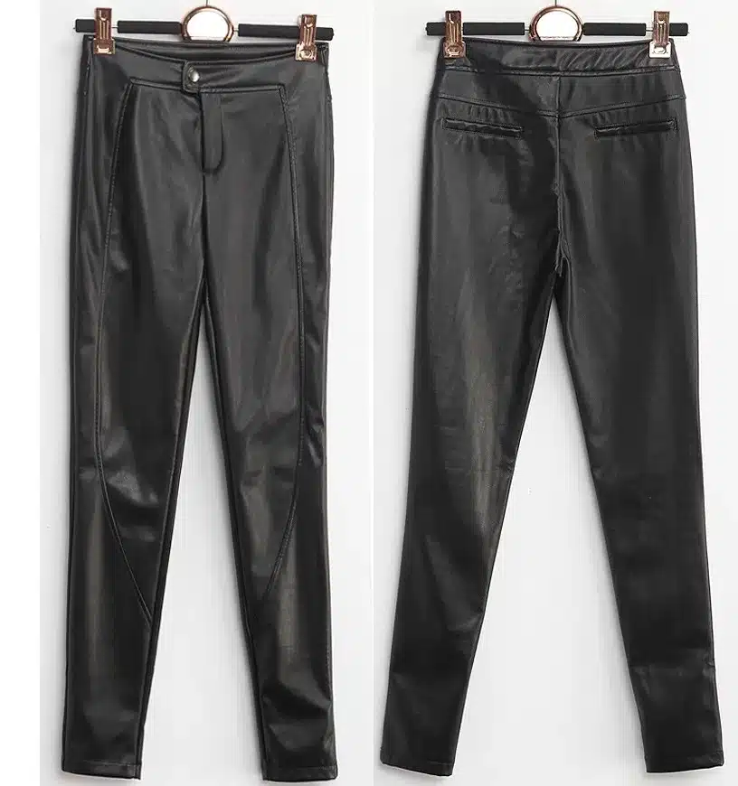 BLACK SEXY! Winter pants Woman Faux Leather Trousers With Velvet high waist Thicken Casual Legging Skinny Pencil Pants for work 23