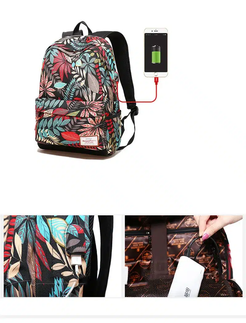 Women USB charging laptop backpack for teenage girls school backpack bag Printing Female Backpacks for college students 10