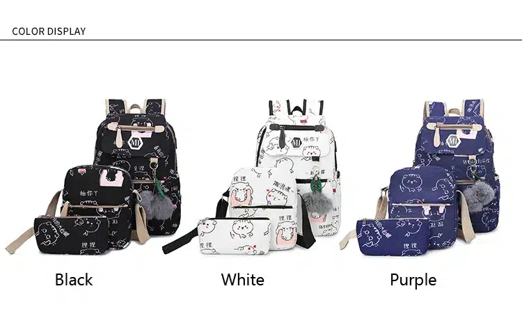 2018 USB Charging Canvas Backpack 3 Pcs/set Women School Backpacks Schoolbag For Teenagers Man Student Book Bag Boys Satchel 11