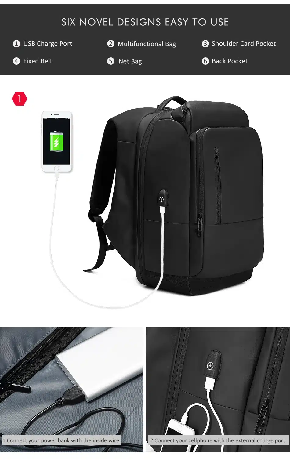NIGEER 17 inch Laptop Backpack For Men Water Repellent Functional Rucksack with USB Charging Port Travel Backpacks Male n1755 21