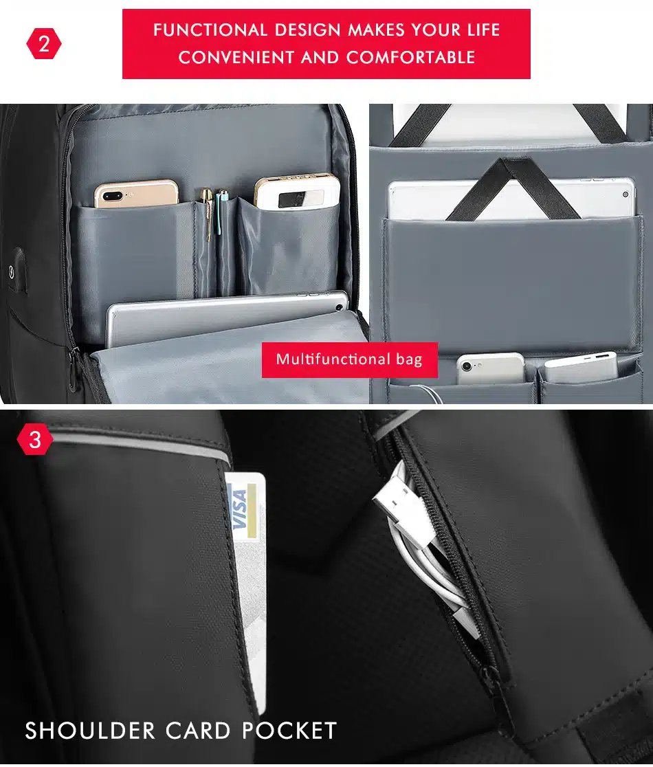 NIGEER 17 inch Laptop Backpack For Men Water Repellent Functional Rucksack with USB Charging Port Travel Backpacks Male n1755 22