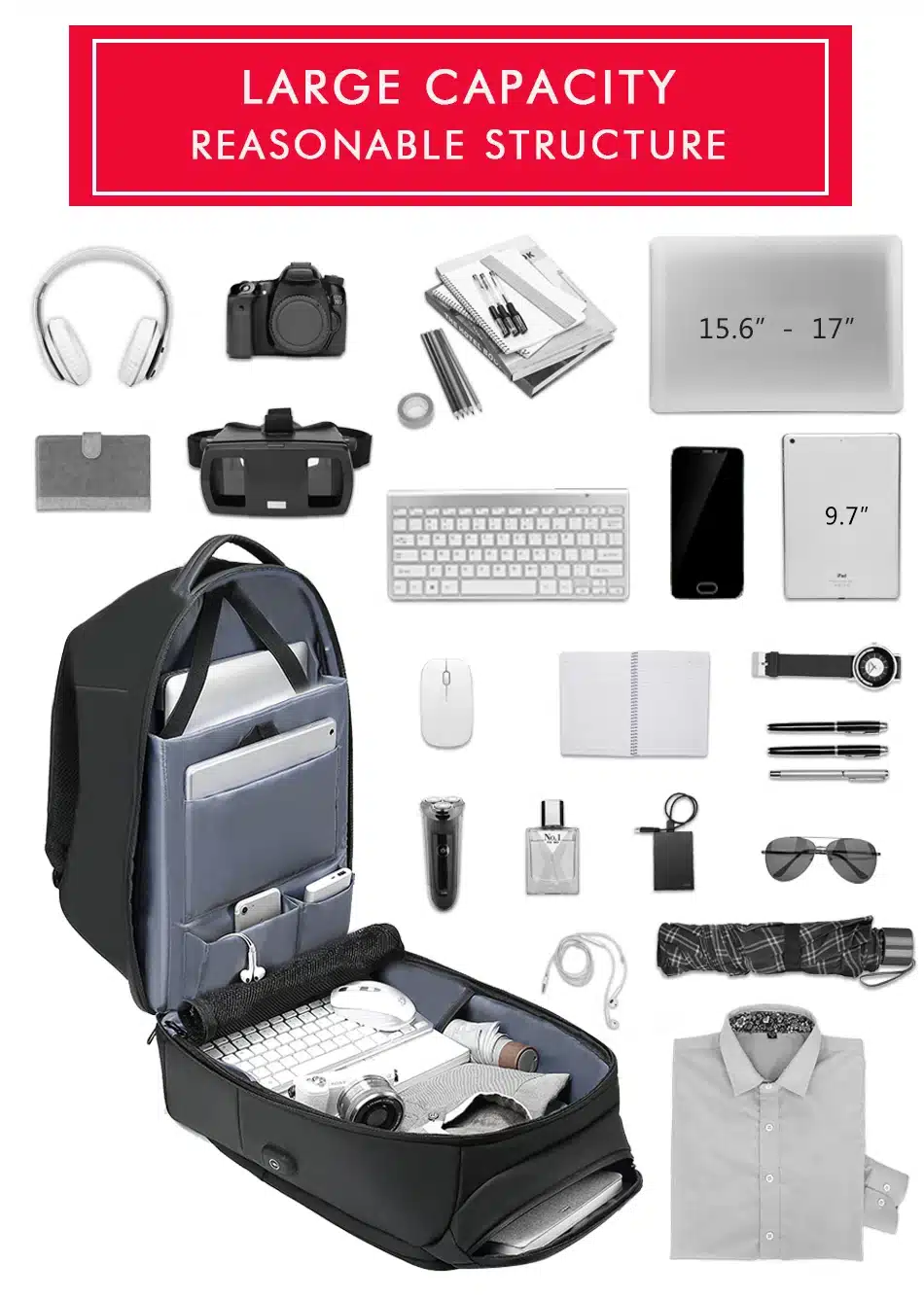 NIGEER 17 inch Laptop Backpack For Men Water Repellent Functional Rucksack with USB Charging Port Travel Backpacks Male n1755 24