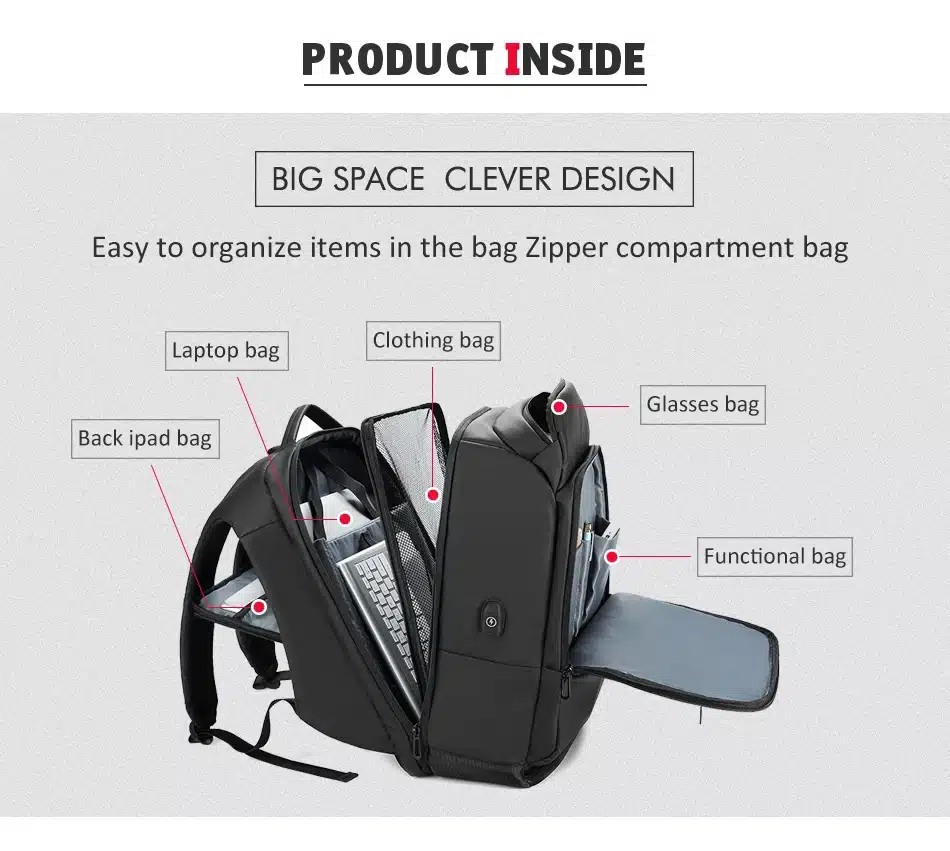 NIGEER 17 inch Laptop Backpack For Men Water Repellent Functional Rucksack with USB Charging Port Travel Backpacks Male n1755 25
