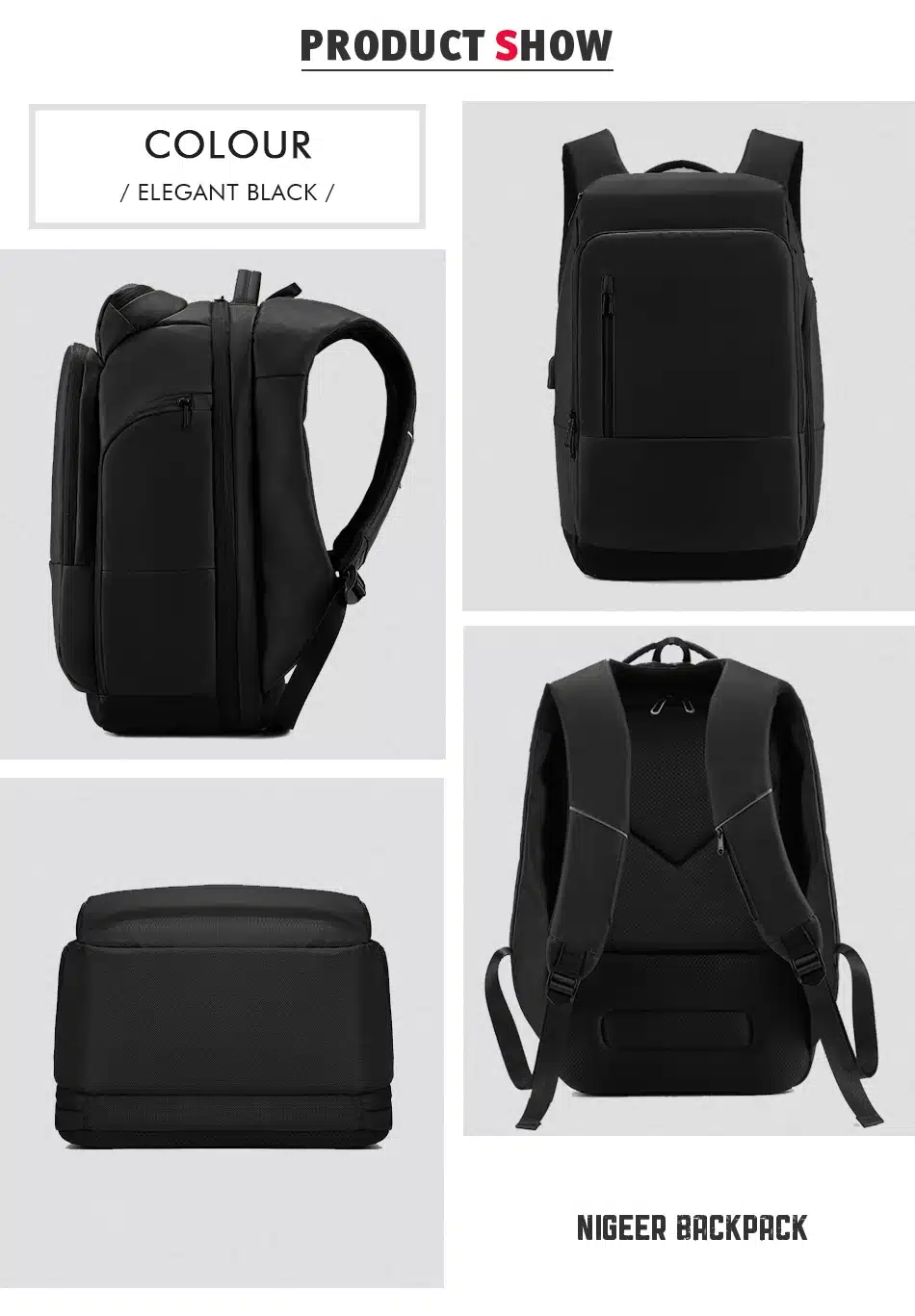 NIGEER 17 inch Laptop Backpack For Men Water Repellent Functional Rucksack with USB Charging Port Travel Backpacks Male n1755 29