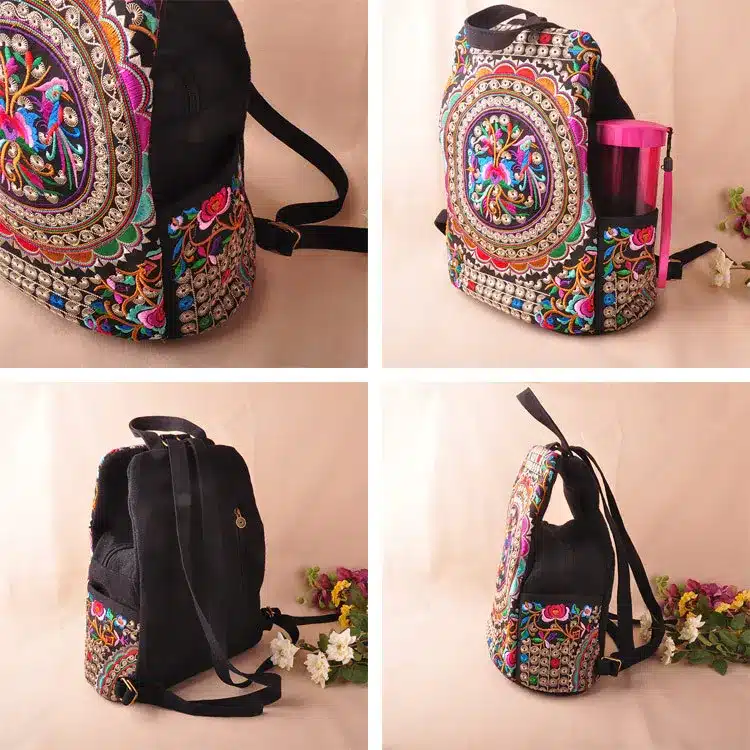 Vintage Embroidery Ethnic Canvas Backpack Women Handmade Flower Embroidered Travel Bags Schoolbag Backpacks Rucksack Mochila 3