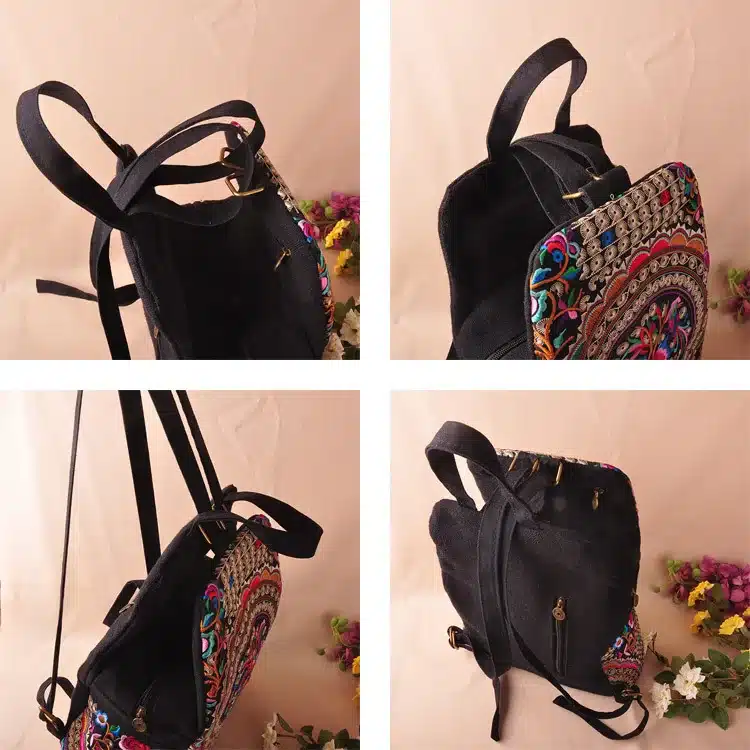 Vintage Embroidery Ethnic Canvas Backpack Women Handmade Flower Embroidered Travel Bags Schoolbag Backpacks Rucksack Mochila 4