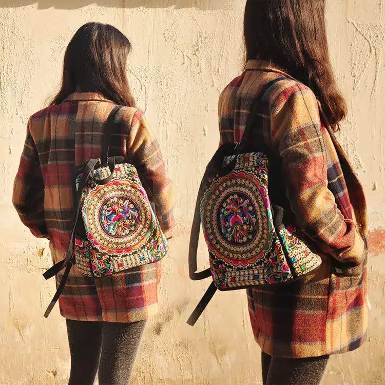Vintage Embroidery Ethnic Canvas Backpack Women Handmade Flower Embroidered Travel Bags Schoolbag Backpacks Rucksack Mochila 6