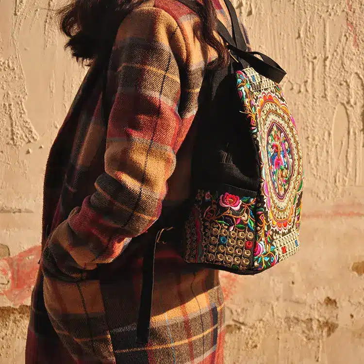 Vintage Embroidery Ethnic Canvas Backpack Women Handmade Flower Embroidered Travel Bags Schoolbag Backpacks Rucksack Mochila 7