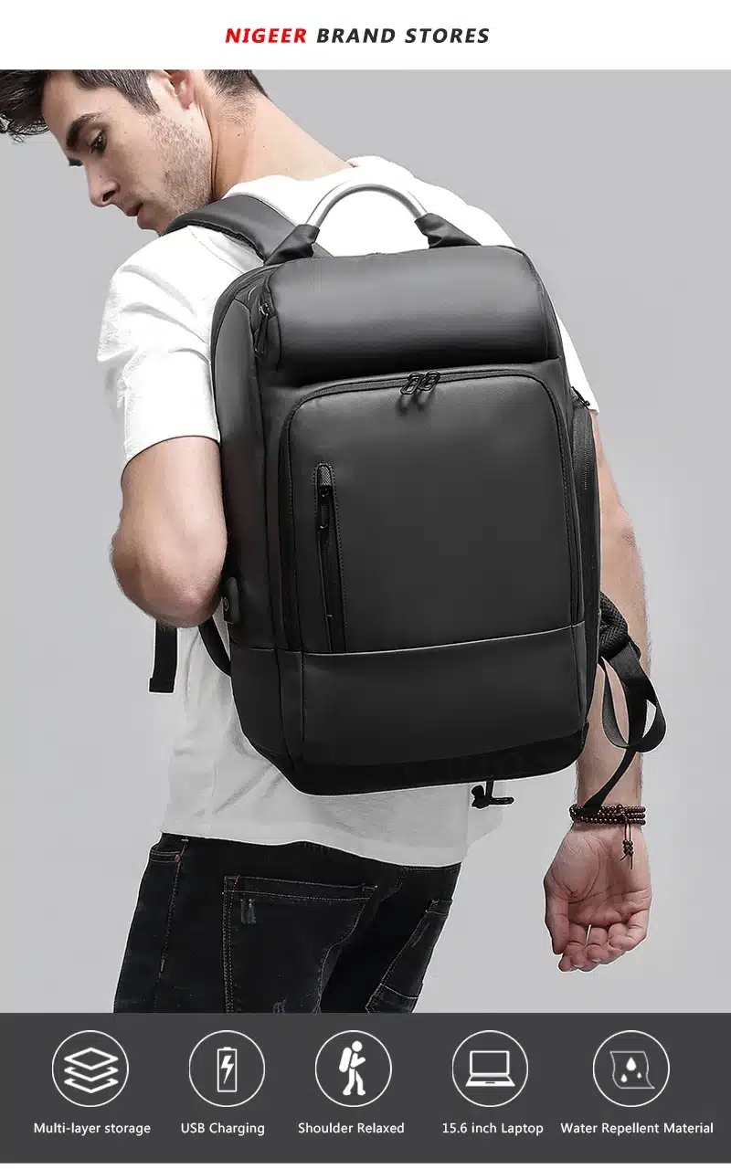 15.6" Laptop Backpack Black Business Male Mochila USB Charging Functional Rucksack Waterproof Leisure Travel Backpack Men n1877 12