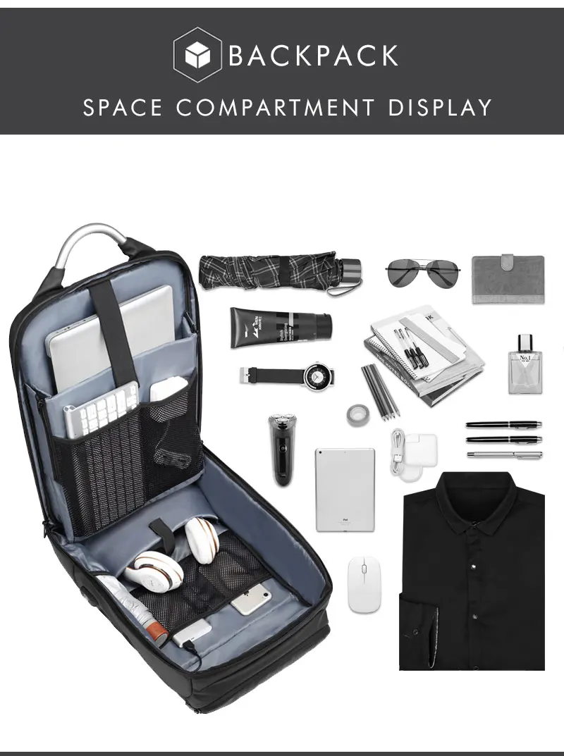 15.6" Laptop Backpack Black Business Male Mochila USB Charging Functional Rucksack Waterproof Leisure Travel Backpack Men n1877 18