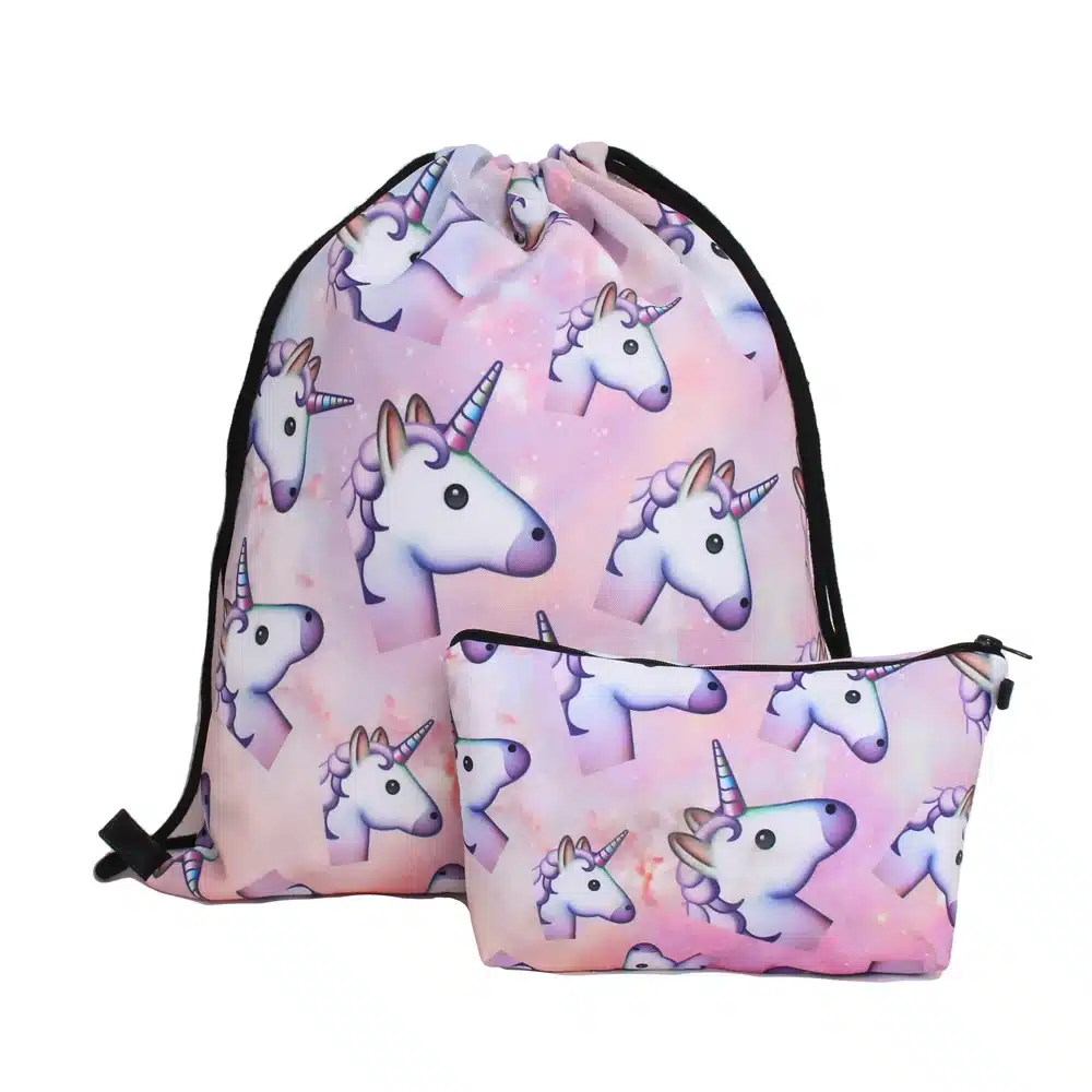 Deanfun 3PCS /set Women Printed Unicorn Backpack School Bags For Teenage Girls Shoulder Drawstring Bags 7