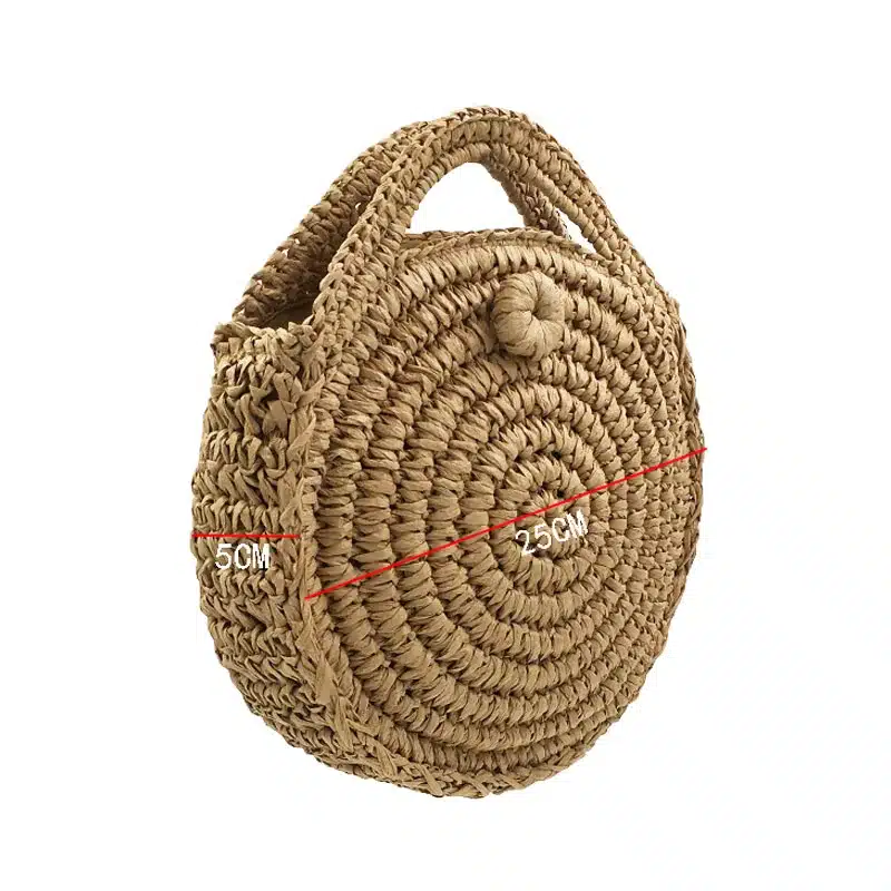 REREKAXI Handmade Rattan Woven Round Lady's Handbag Straw Knit Summer Beach Bag Woman Shoulder Messenger Bag Khaki Beige Tote 13