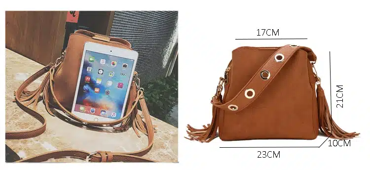 2018 Fashion Exquisite Women Bucket Bag Vintage Tassel Messenger Bag High Quality Retro Shoulder Bag Simple Crossbody Bag Tote 10