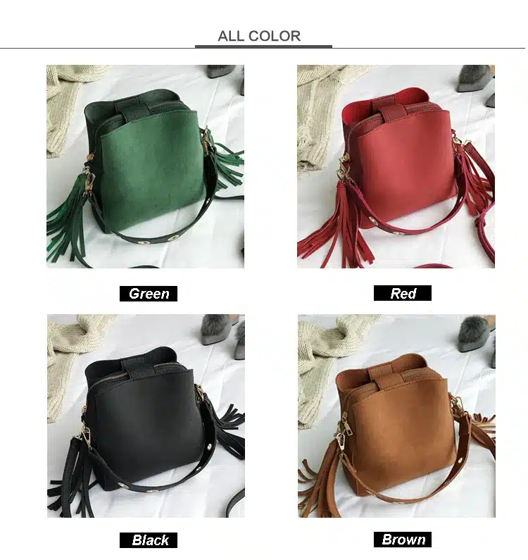 2018 Fashion Exquisite Women Bucket Bag Vintage Tassel Messenger Bag High Quality Retro Shoulder Bag Simple Crossbody Bag Tote 11