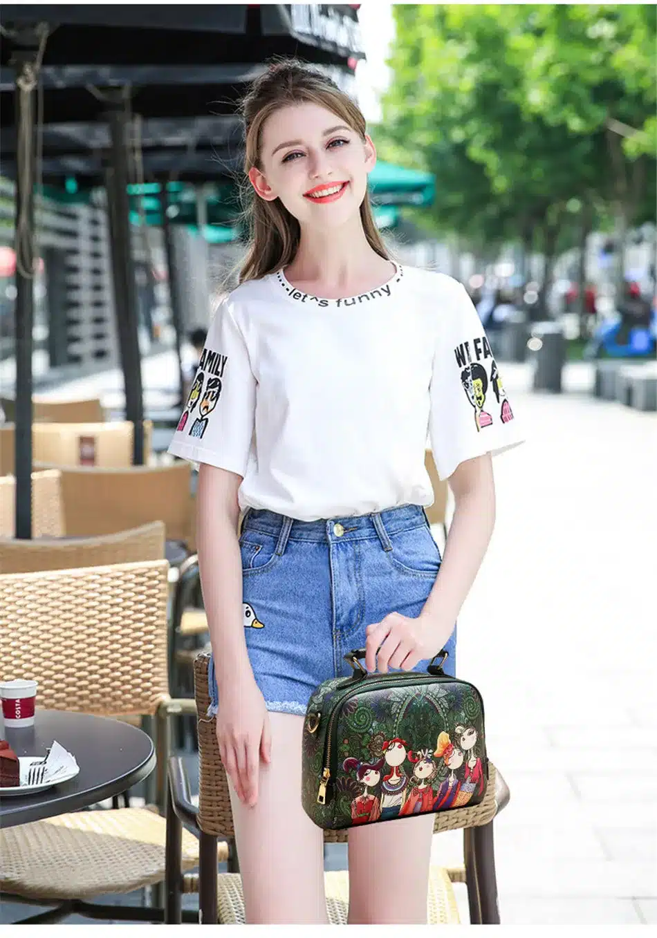 YQYDER 2017 designer luxury brand high quality PU leather ladies ladies green cartoon handbag shoulder bag female handbag 2