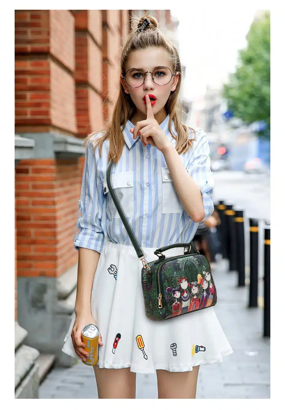 YQYDER 2017 designer luxury brand high quality PU leather ladies ladies green cartoon handbag shoulder bag female handbag 3
