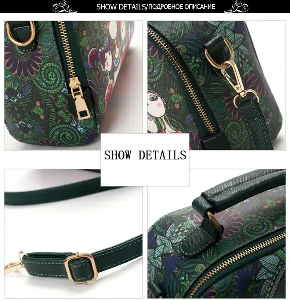 YQYDER 2017 designer luxury brand high quality PU leather ladies ladies green cartoon handbag shoulder bag female handbag 6