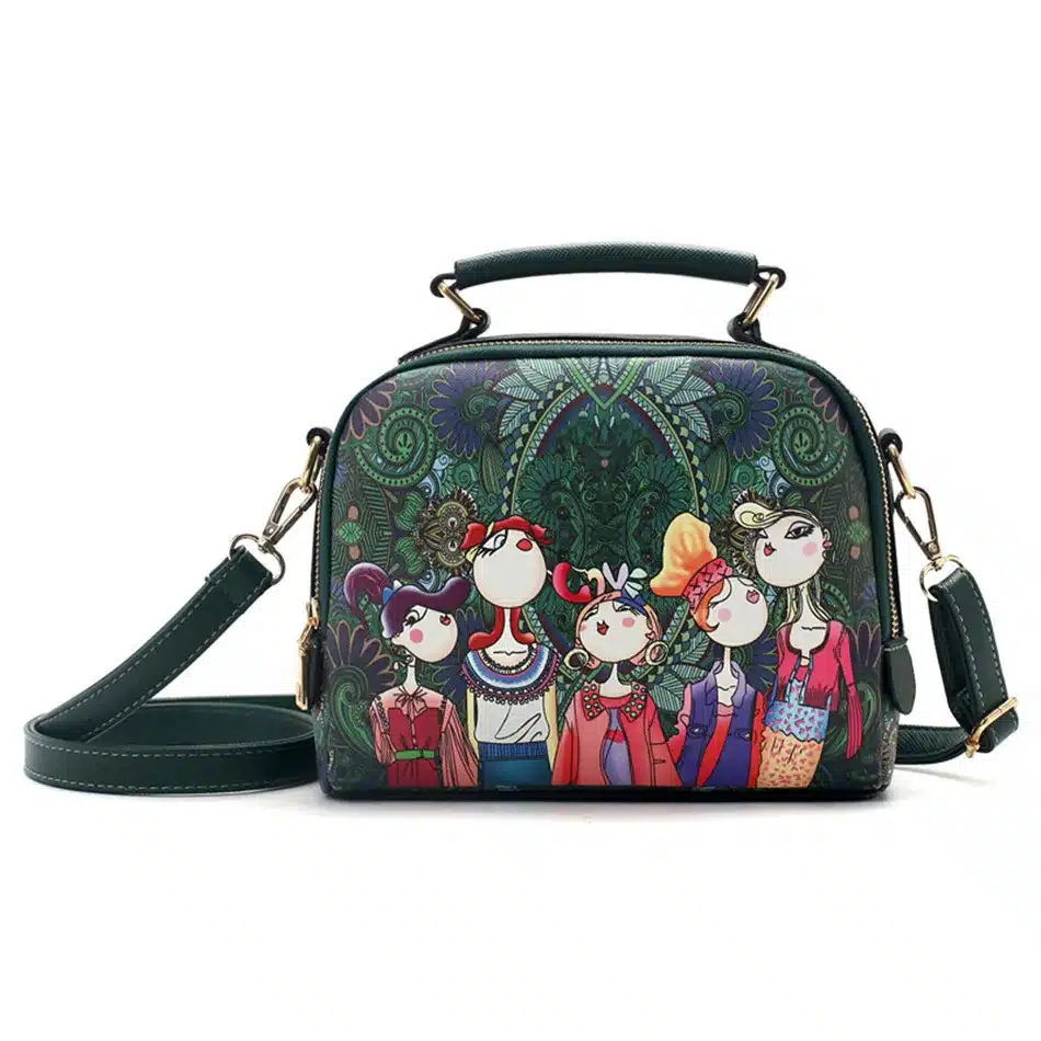 YQYDER 2017 designer luxury brand high quality PU leather ladies ladies green cartoon handbag shoulder bag female handbag 7