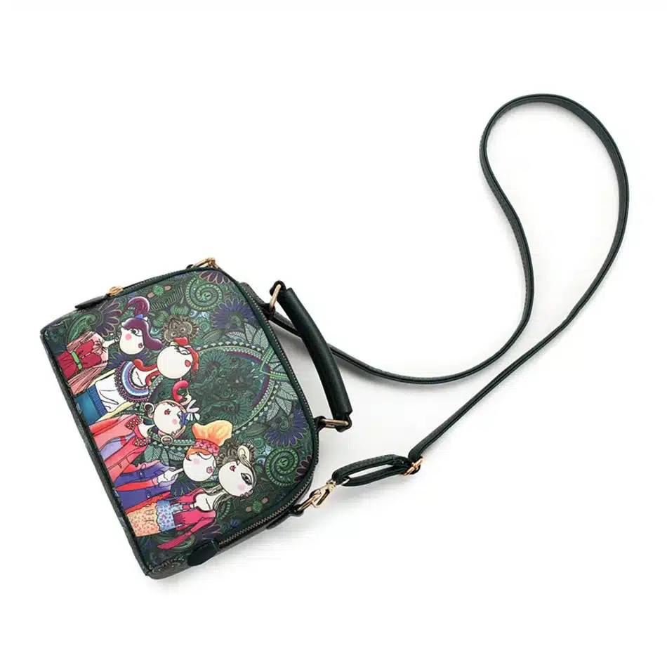 YQYDER 2017 designer luxury brand high quality PU leather ladies ladies green cartoon handbag shoulder bag female handbag 9