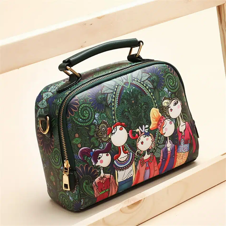 YQYDER 2017 designer luxury brand high quality PU leather ladies ladies green cartoon handbag shoulder bag female handbag 10