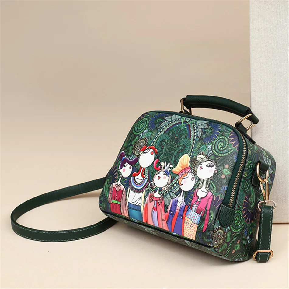 YQYDER 2017 designer luxury brand high quality PU leather ladies ladies green cartoon handbag shoulder bag female handbag 11
