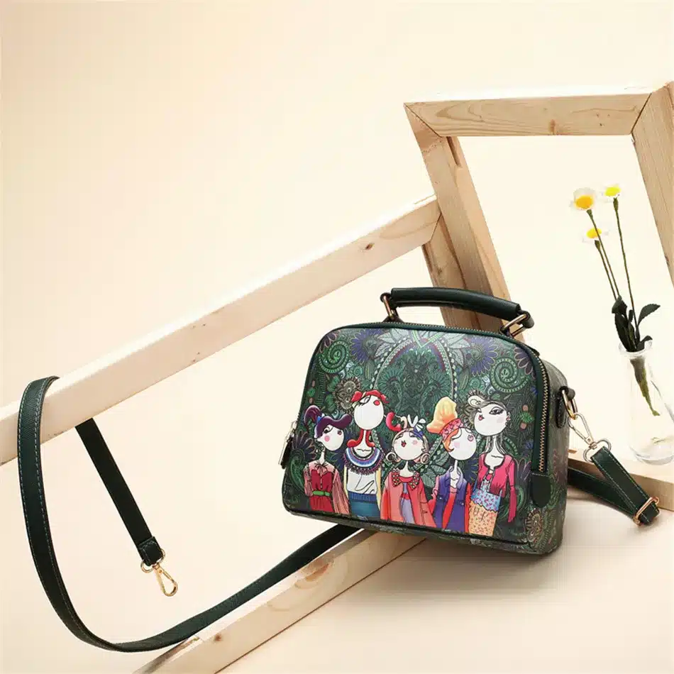 YQYDER 2017 designer luxury brand high quality PU leather ladies ladies green cartoon handbag shoulder bag female handbag 12