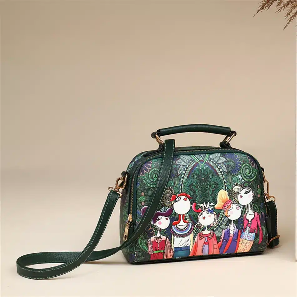 YQYDER 2017 designer luxury brand high quality PU leather ladies ladies green cartoon handbag shoulder bag female handbag 13