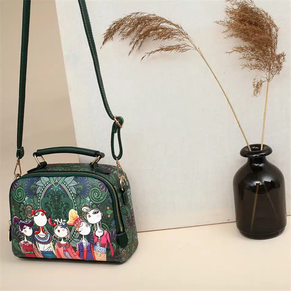 YQYDER 2017 designer luxury brand high quality PU leather ladies ladies green cartoon handbag shoulder bag female handbag 14