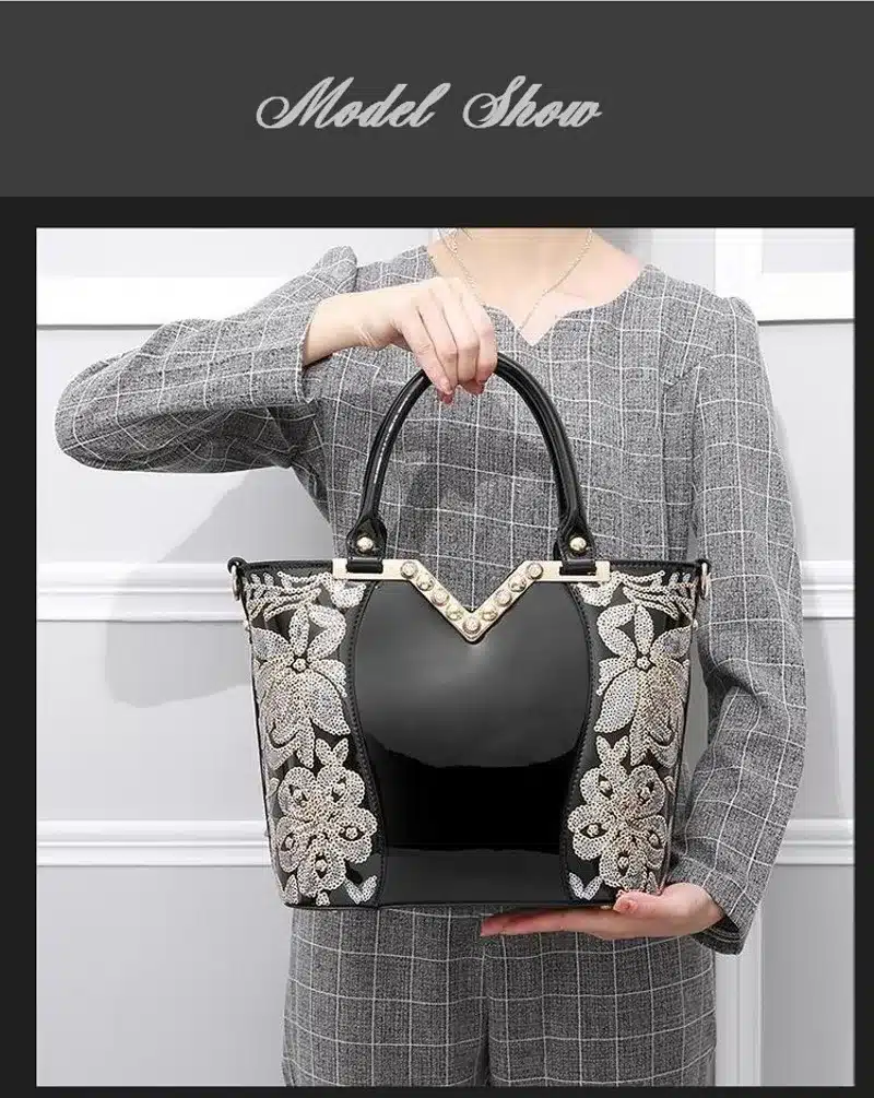 Luxury Sequin Embroidery Women Bag Patent Leather Handbag Diamond Shoulder Messenger Bags Famous Brand Designer 2018 Freya Safi 14