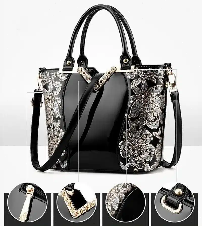 Luxury Sequin Embroidery Women Bag Patent Leather Handbag Diamond Shoulder Messenger Bags Famous Brand Designer 2018 Freya Safi 17