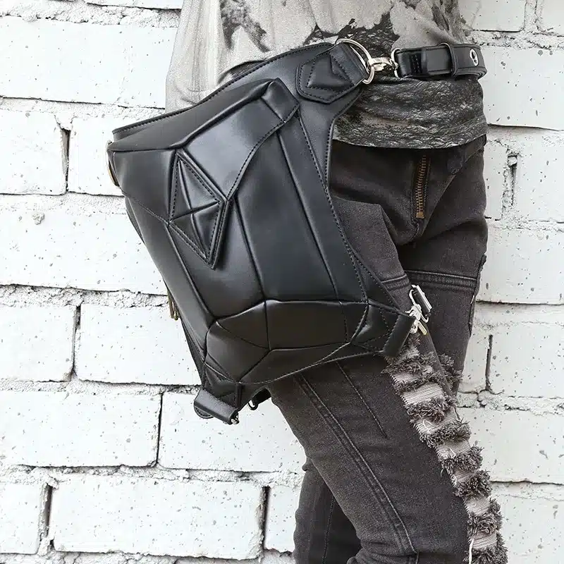 Fashion Gothic Steampunk Skull Retro Rock Bag Men Women Waist Bag Shoulder Bag Phone Case Holder Vintage Leather Messenger Bag 12