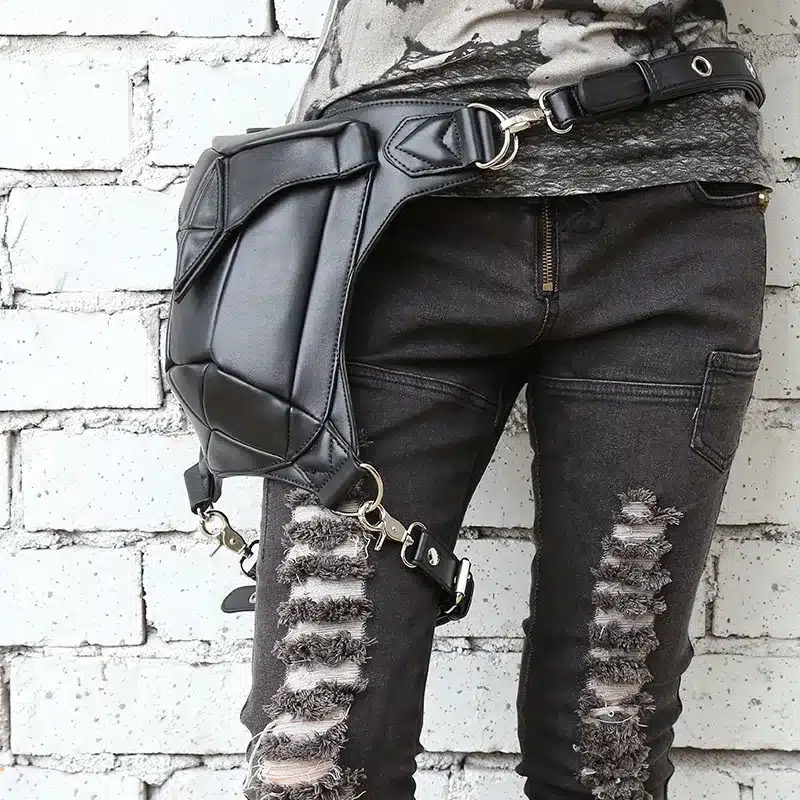 Fashion Gothic Steampunk Skull Retro Rock Bag Men Women Waist Bag Shoulder Bag Phone Case Holder Vintage Leather Messenger Bag 13