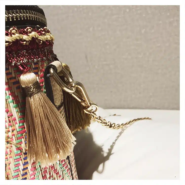 2018 Summer Fashion New Handbag High quality Straw bag Women bag Round Tote bag Hand Metal Ring Tassel Chain Shoulder Travel bag 40