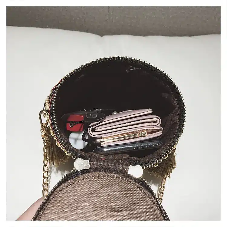2018 Summer Fashion New Handbag High quality Straw bag Women bag Round Tote bag Hand Metal Ring Tassel Chain Shoulder Travel bag 41