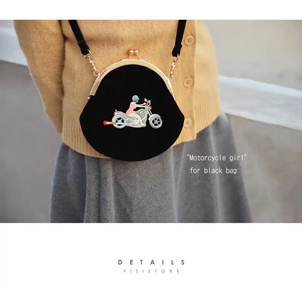 YIZISToRe Vintage Velvet Embroidery Women Messenger Bags In Semi-circle Round Shape Original Designed(FUN KIK) 6