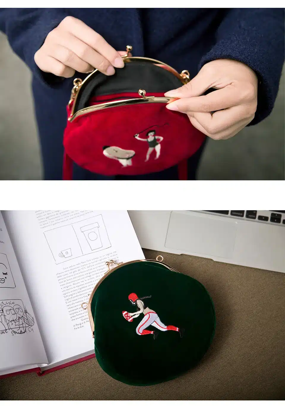 YIZISToRe Vintage Velvet Embroidery Women Messenger Bags In Semi-circle Round Shape Original Designed(FUN KIK) 7