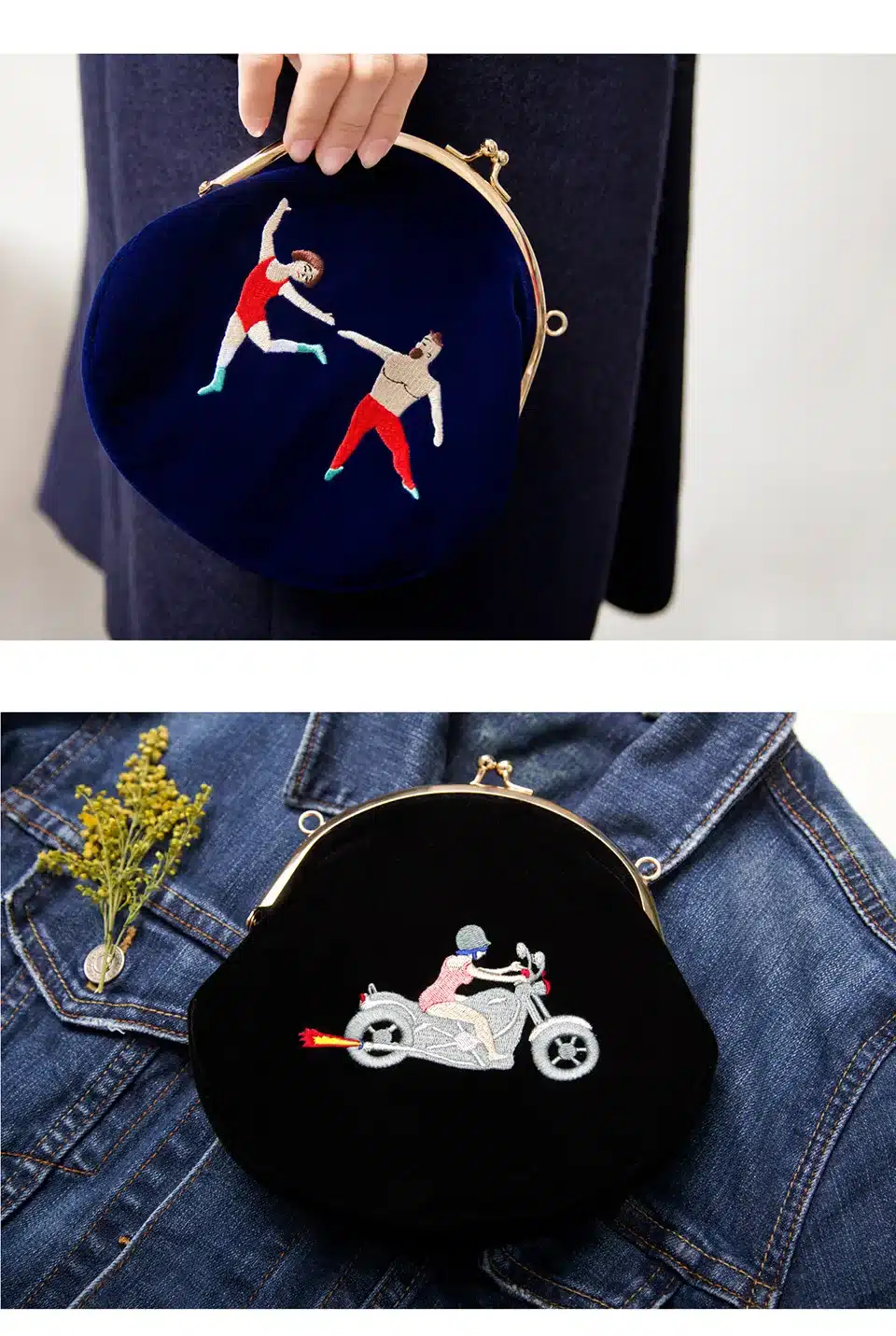 YIZISToRe Vintage Velvet Embroidery Women Messenger Bags In Semi-circle Round Shape Original Designed(FUN KIK) 8
